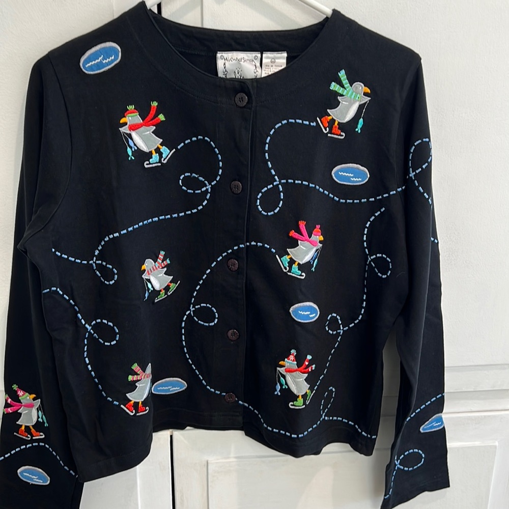 Michael Simon Lite! Ice Skating Penguins Lightweight Sweater Jacket